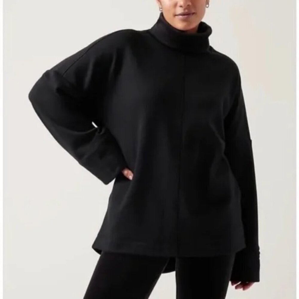 Athleta Cozy Karma Funnel Neck Sweatshirt medium black oversized
